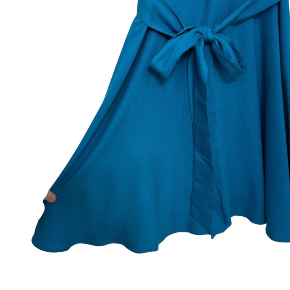 Alice and Olivia Adrianna Short Sleeve Faux Wrap Dress in Turquoise Women's Sz 6 - Picture 7 of 11